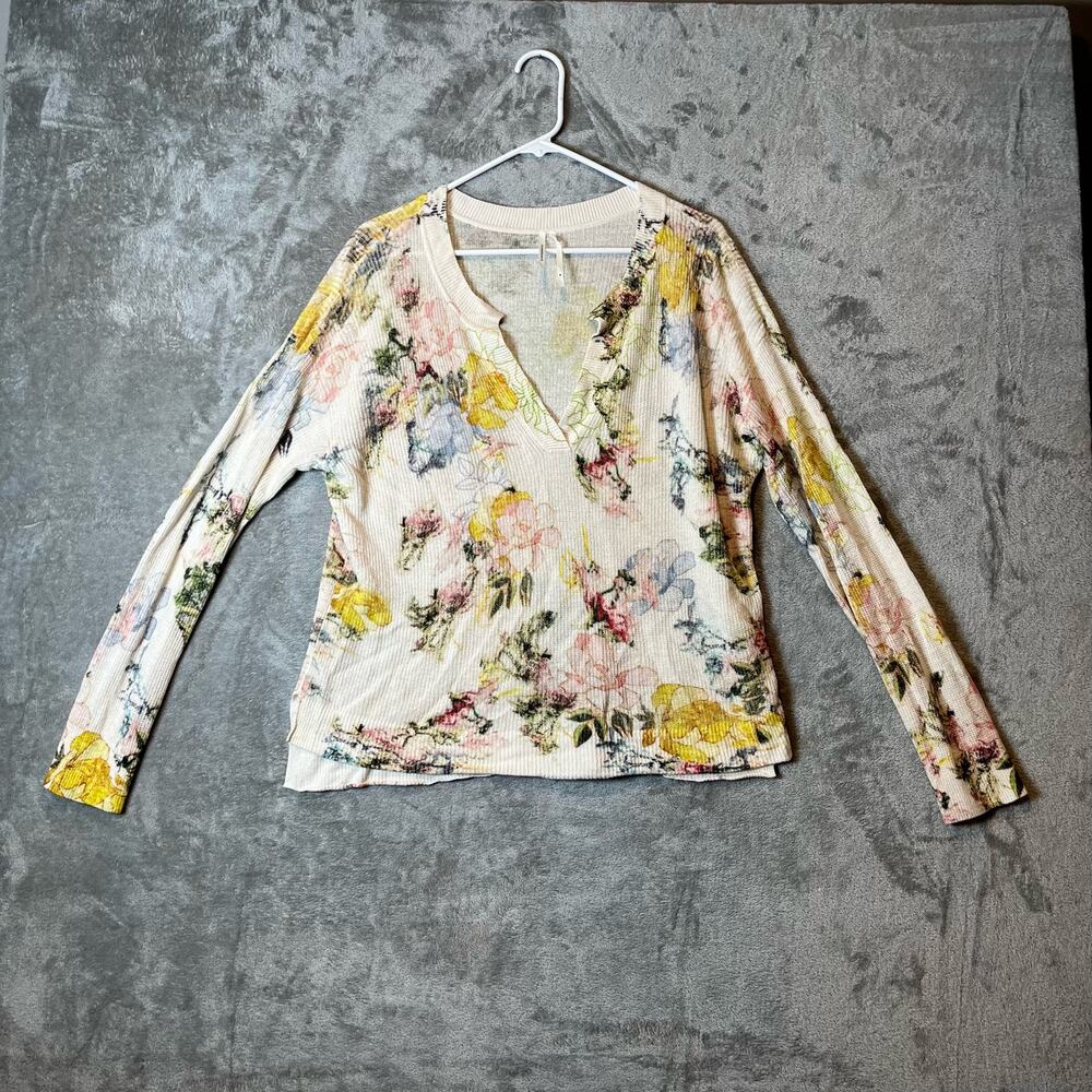 Anthropologie Floral 💐🌸🌺🪻🌼🌹 Print‎ Linen Blend Long Sleeve. EUC